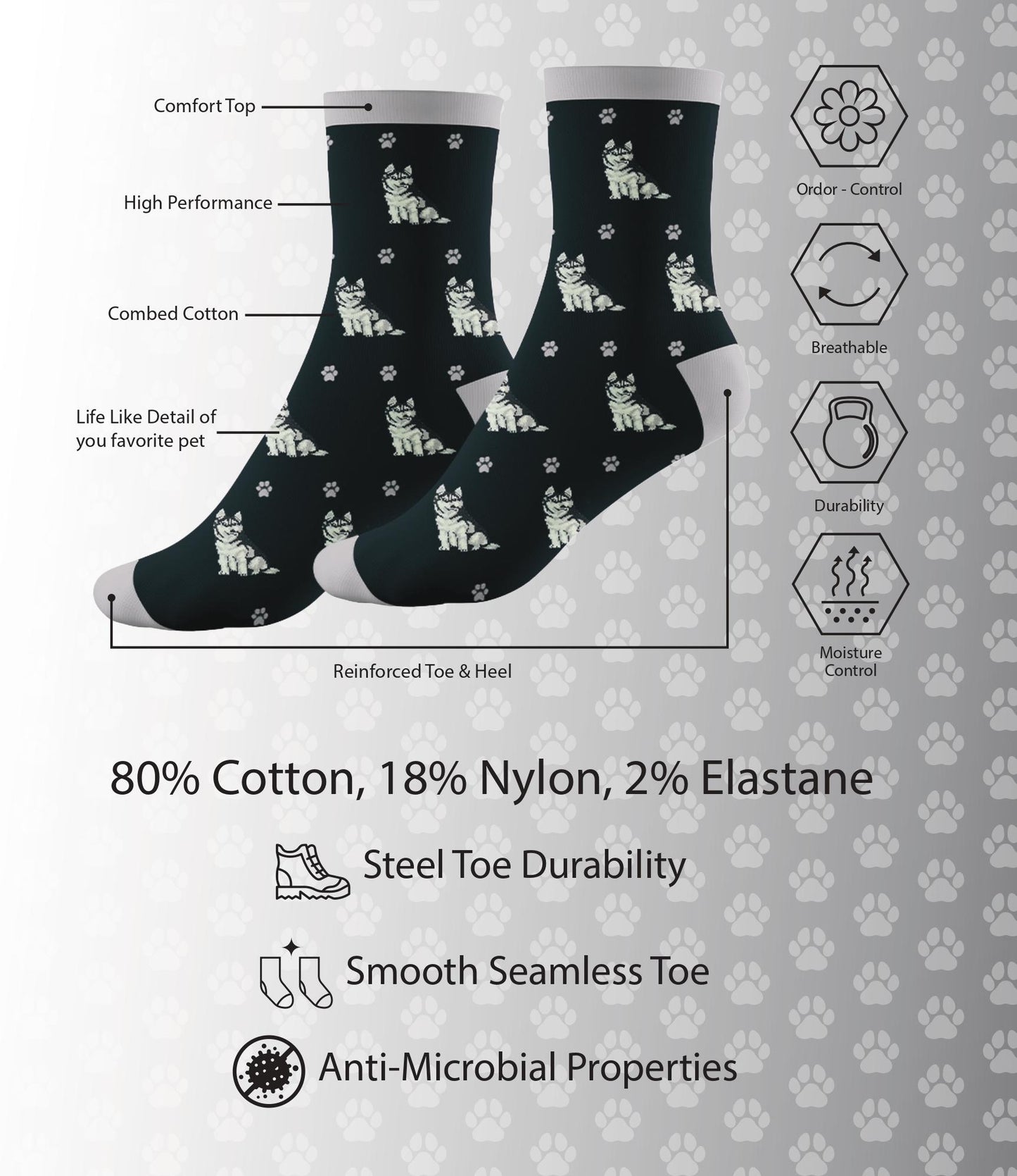 100% Cotton Crew Socks for Pet Lovers - Single Pair